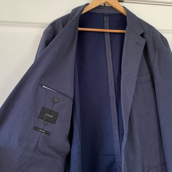 J Crew Blazer Jacket Unlined Cotton Blue Polka Dot Unstructuted Crosby Size 44 R - Picture 6 of 10